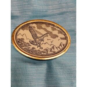 Vintage Scrimshaw Series Belt Buckle Hand Crafted Flying Eagle Over Mountains